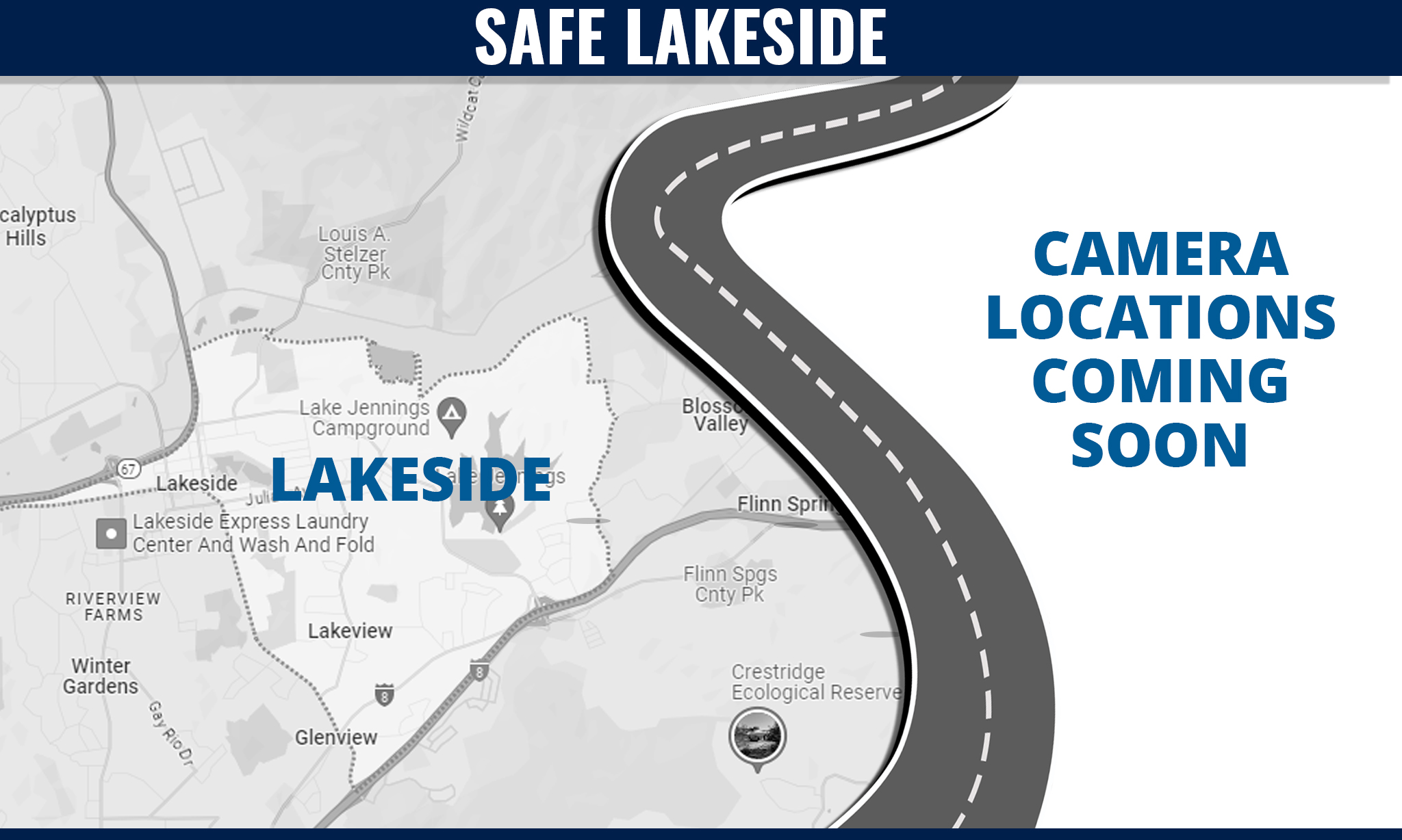 Map showing Safe Lakeside camera locations throughout the area
